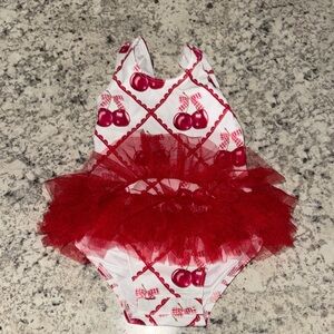 Cherry Print Red Tutu Baby Bodysuit